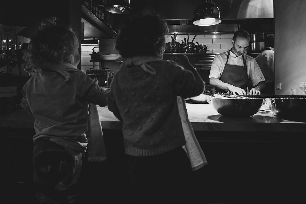 silhouette, black and white, pasta bar, daddy chef, bubs in the kitchen, Partial Tipo 00 cast
