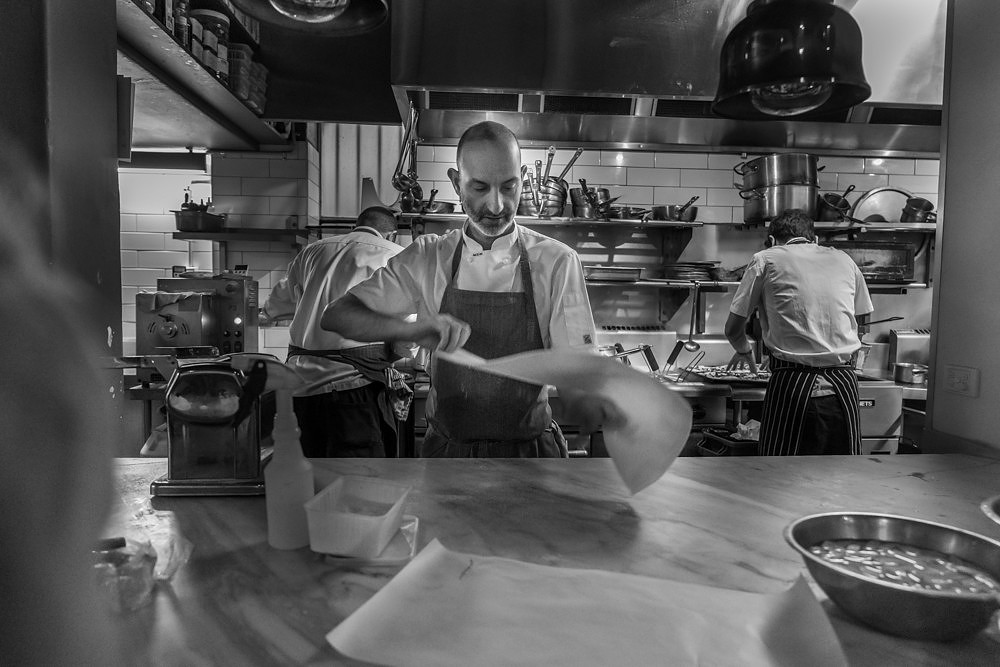silhouette, black and white, pasta bar, daddy chef, bubs in the kitchen, Partial Tipo 00 cast
