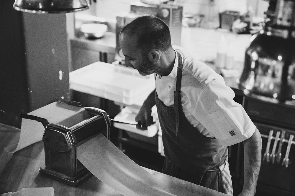 silhouette, black and white, pasta bar, daddy chef, bubs in the kitchen, Partial Tipo 00 cast